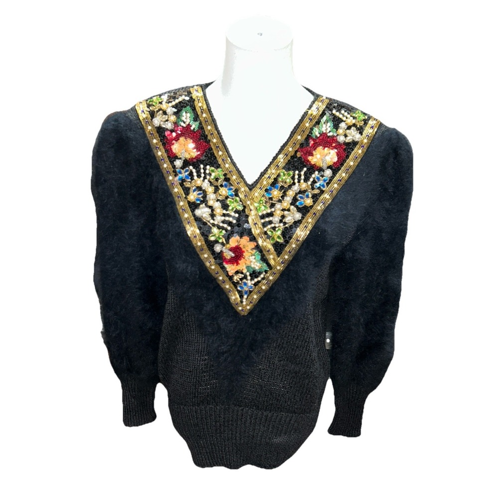 Shannan Sweater Medium Vintage Vneck Women's Beaded